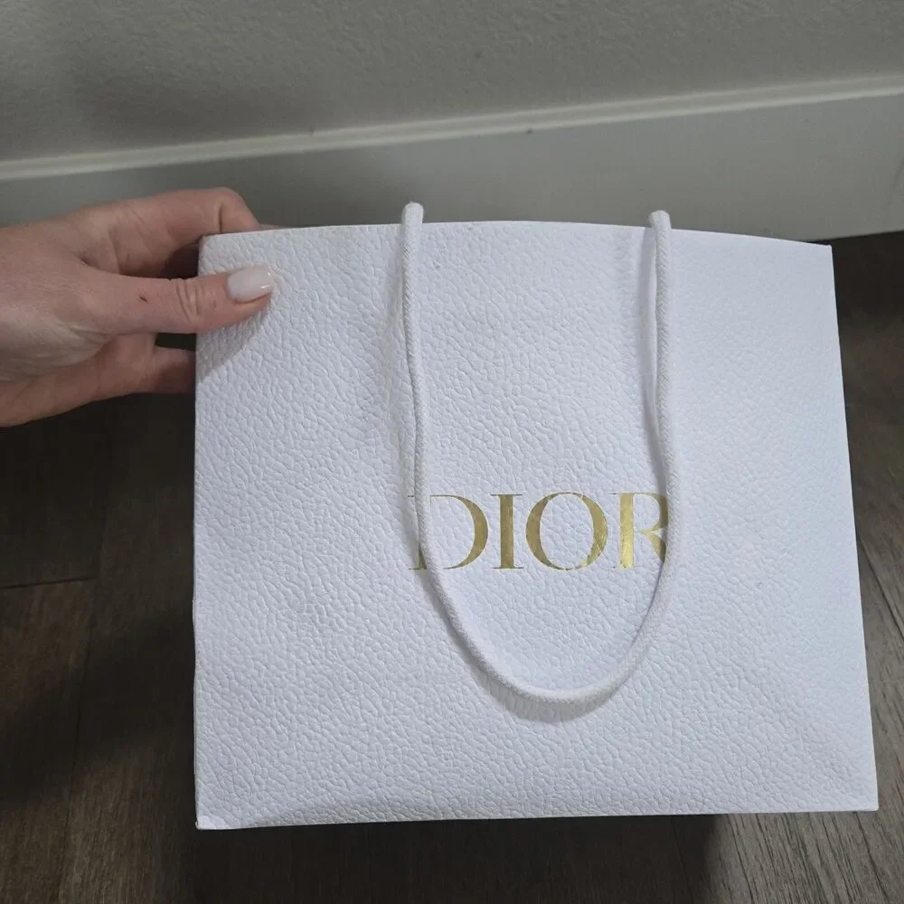 CHRISTIAN DIOR Empty Gift Paper Bag WHITE Textured 10.5x9x4.5